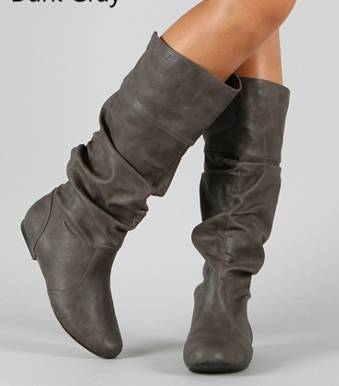 Fashion pleated boots high round head solid color_voghion.com