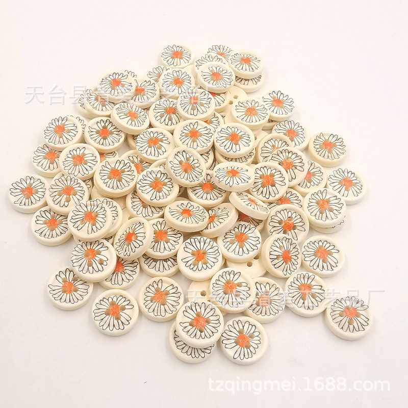 13mm/15mm/18mm pintado lindo botón de madera de margarita hermosa decoración niños manualidades hechas a mano
