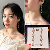 Retro ear clips from pearl, long earrings with tassels, no pierced ears, European style, wholesale