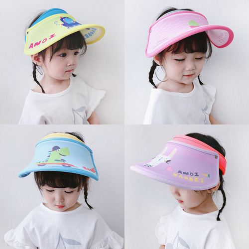 Children's summer sun protection and UV protection empty top peaked cap adjustable cartoon male and female primary school sun hat
