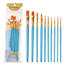 跨境批发10支木杆长杆儿童美术diy油画尼龙水粉丙烯套装画笔厂家