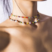 波西米亚短款颈链choker 手工百搭彩色字母LOVE米珠项链