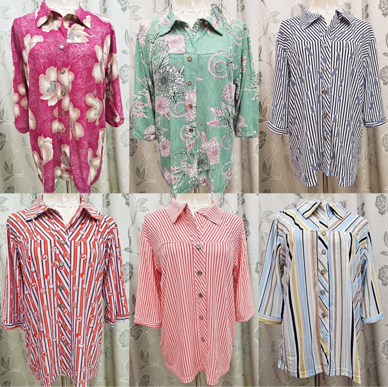 Middle-aged and Elderly Women's Summer Clothing Korean Style Fashion Casual Shirt Fake Breasted Shirt Mid-sleeve Beauty Stripe Large Size Turnaround Shirt Middle-aged and Elderly Women's Summer Clothing Korean Style Fashion Casual Shirt Fake Breasted Shirt Mid-sleeve Beauty Stripe Large Size Turnaround Shirt