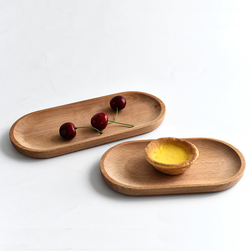 Japanese-style wooden plate Set includes a hickory wood oval tray, a mini wooden dinner plate, and a child-sized solid wood dish