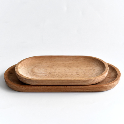 Japanese-style wooden plate Set includes a hickory wood oval tray, a mini wooden dinner plate, and a child-sized solid wood dish