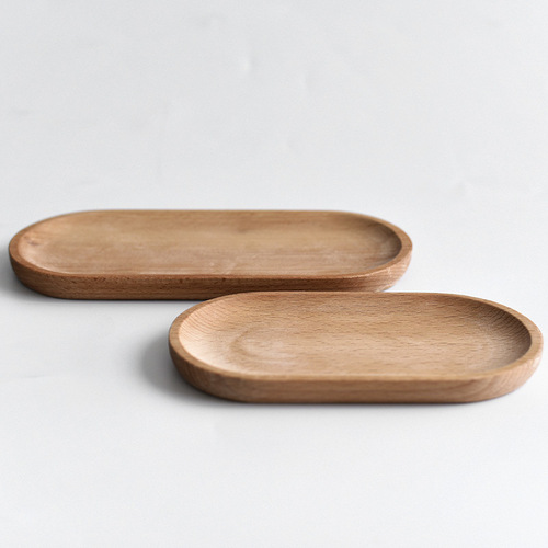 Japanese-style wooden plate Set includes a hickory wood oval tray, a mini wooden dinner plate, and a child-sized solid wood dish