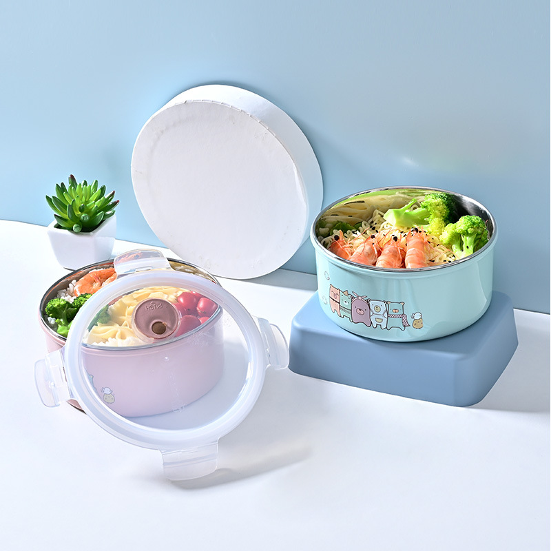 Heat preservation bowl for students and office workers with rice soup bowl instant noodle bowl cartoon stainless steel lunch box with lid bowl lunch box