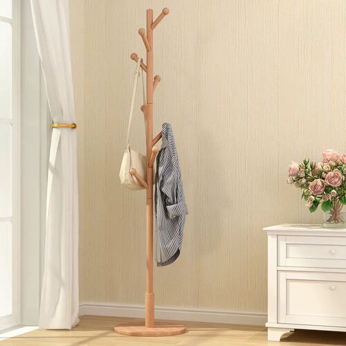 Factory Wholesale Upright Hat Rack Living Room Bedroom Creative Floor Wooden Clothes Rack Simple Solid Wood Hanger Rack Home Use