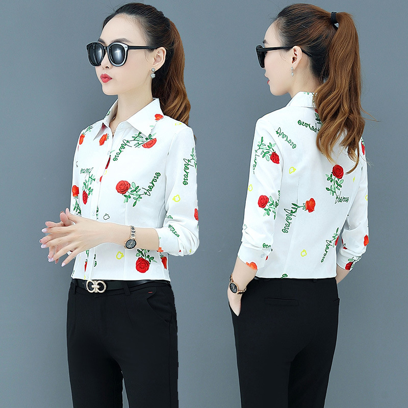2025 Spring and Autumn New Women's Elegant Printed Shirt, Long Sleeve Chiffon Blouse, Base Shirt, Straight-Cut Shirt