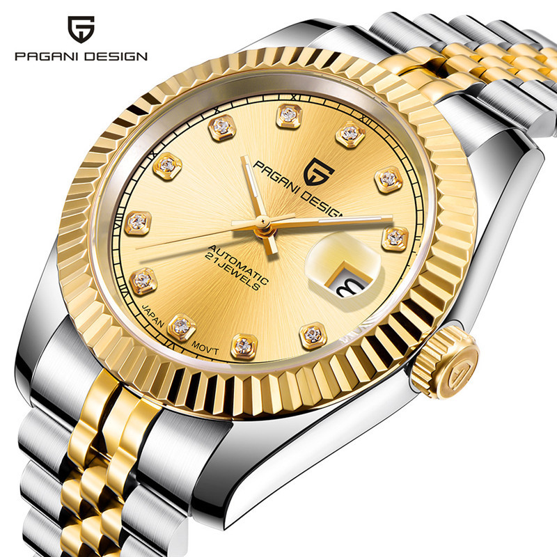 Bergani Pagani reloj de negocios moda zafiro espejo impermeable calendario reloj de acero inoxidable 1645