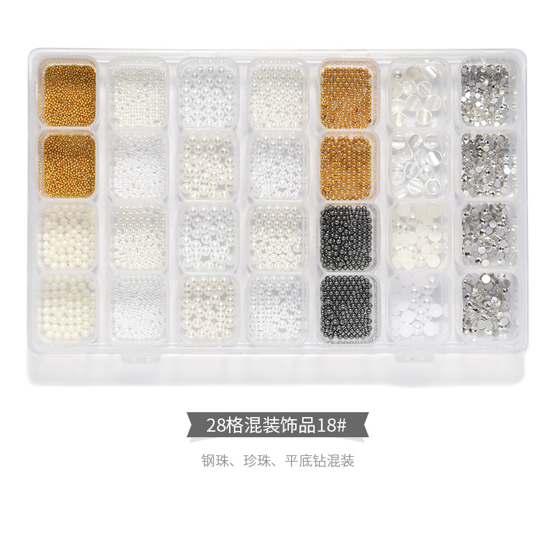 28 joyas de manicura mezcladas, perlas de acero, remaches de estrellas y lunas, conchas de metal, papel de oro y plata, accesorios de uñas, cristal