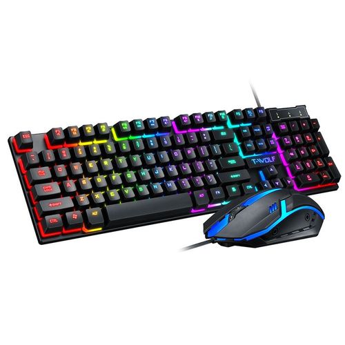 T-WOLF new keyboard and mouse TF200 office usb wired luminous keyboard and mouse set factory direct delivery