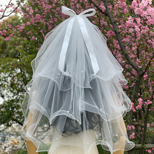 Bridal bow fluffy veil multi-layered wedding dress wedding photography photography veil short style wedding veil