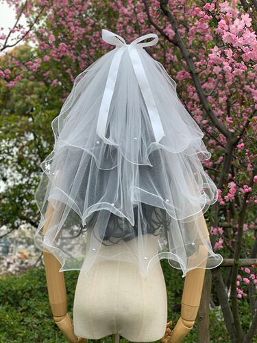 Bridal bow fluffy veil multi-layered wedding dress wedding photography photography veil short style wedding veil