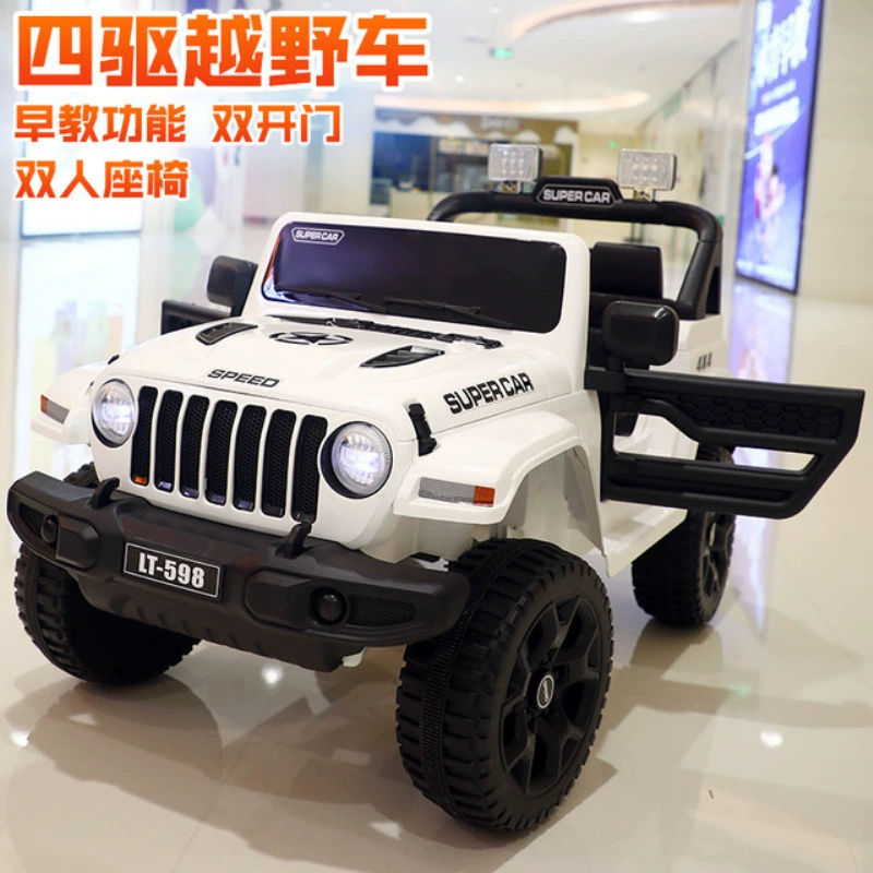 Электромобиль на батарейках 12В с пультом дистанционного управления, jeep для детей, кожаное сиденье и музыка, полноприводный
