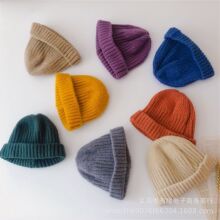 ins风纯色儿童针织帽瓜皮帽 秋冬糖果色个性宝宝卷边毛线帽套头帽