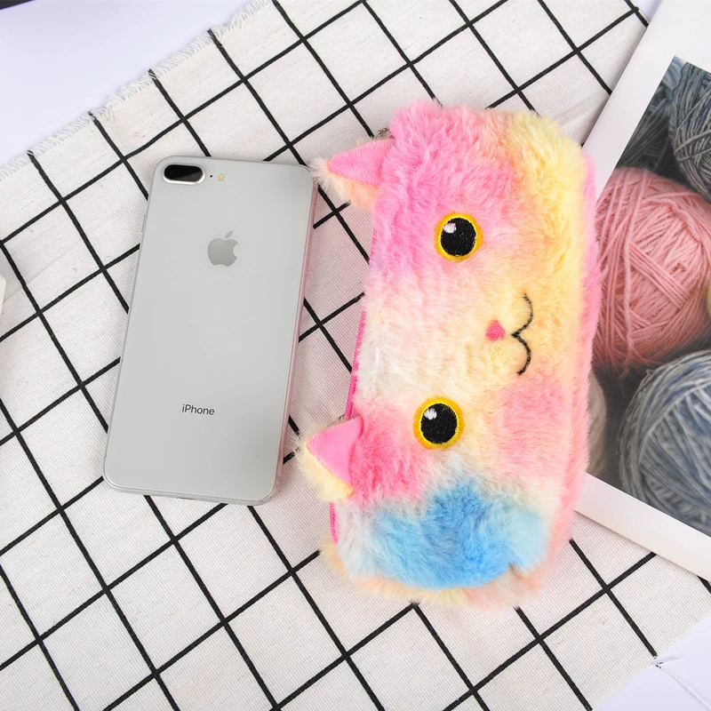Plush pencil case for elementary school students, stationery, storage bag, for import, kitten, wholesale