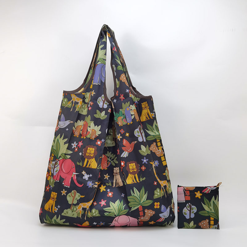 Bolso de compras de supermercado mediano de dibujos animados bolso verde bolso de moda bolso de compras plegable Portátil Bolsa de nylon impermeable image 34