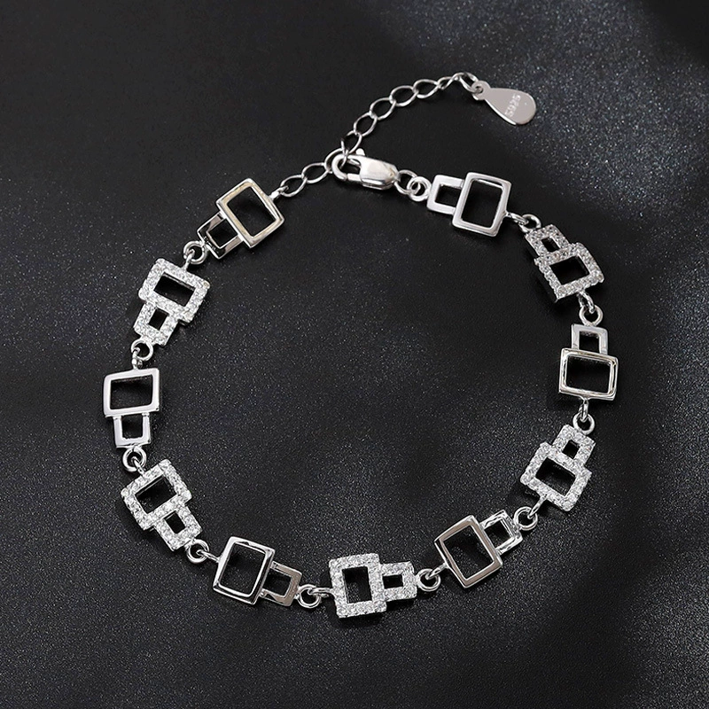 宸琪 Square fashionable bracelet, small design jewelry, accessory, silver 925 sample, Korean style, light luxury style
