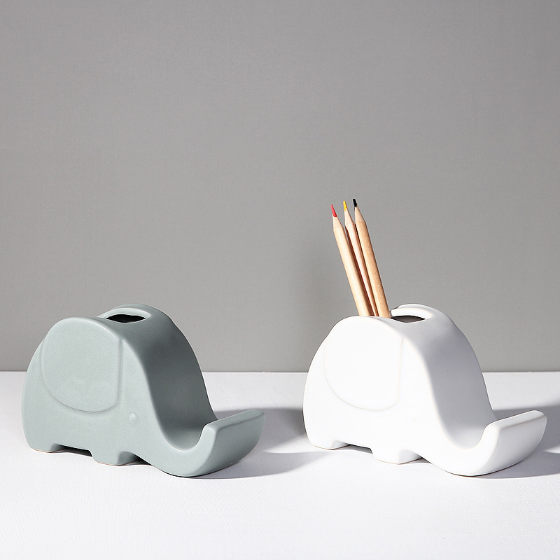 Nordic creativo lindo elefante de cerámica artesanías titular del teléfono móvil decoración dormitorio decoración de la habitación decoración maceta Decoración