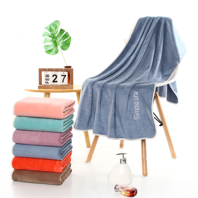 Microfiber Bath Towel Wholesale Thickened Edge Embroidered Beach Towel Extra Soft Absorbent Youth Pie Bath Quick Drying