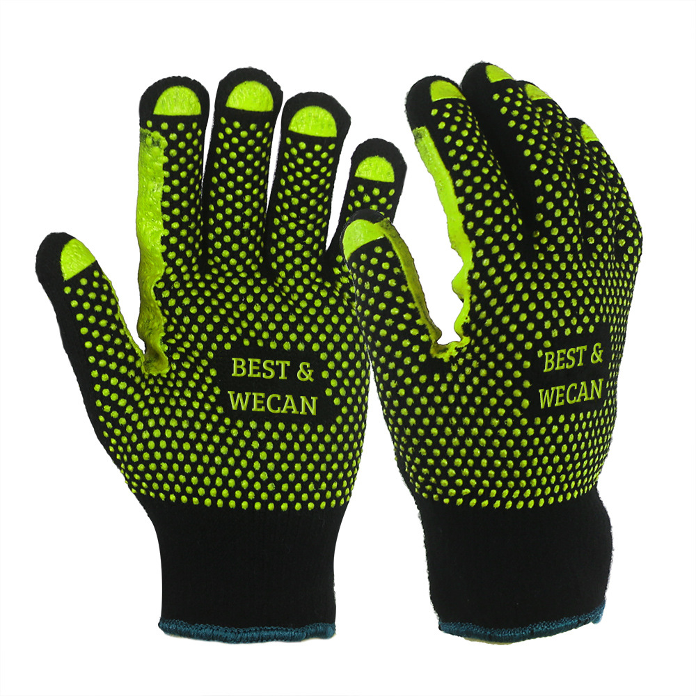 厂家硅胶鱼网纹手套虎口刮胶加强腈纶毛圈工作劳动手套