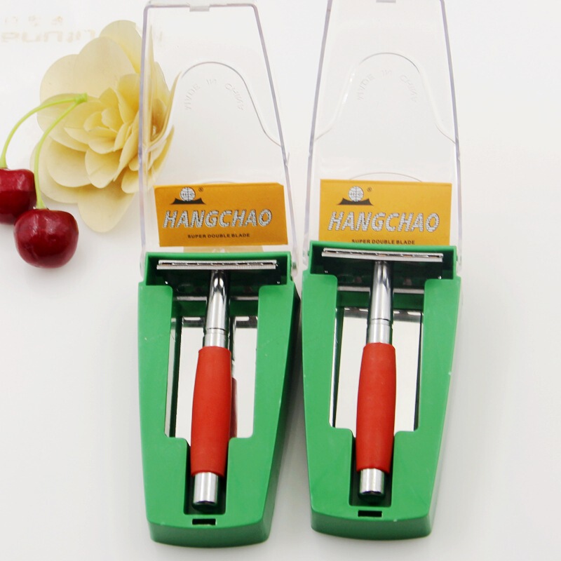 Double-sided blade old-fashioned manual razor holder non-slip handle razor easy to carry storage box shaving knife