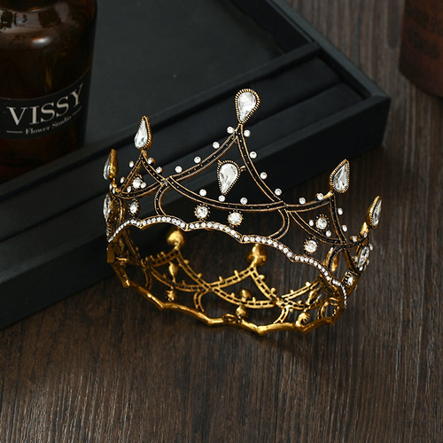 Tuanming bridal tiara European and American black retro baroque full circle bridal crown crystal crown wedding tiara