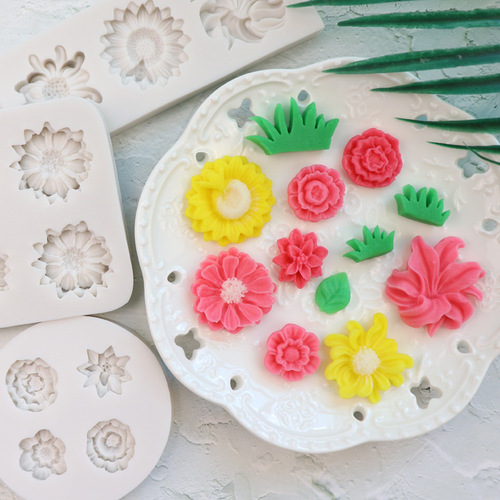 Small Flower Sugar Silicone Mold Cake Decoration DIY Baking Flowers Rose Chrysanthemum Daisies Chocolate Mold