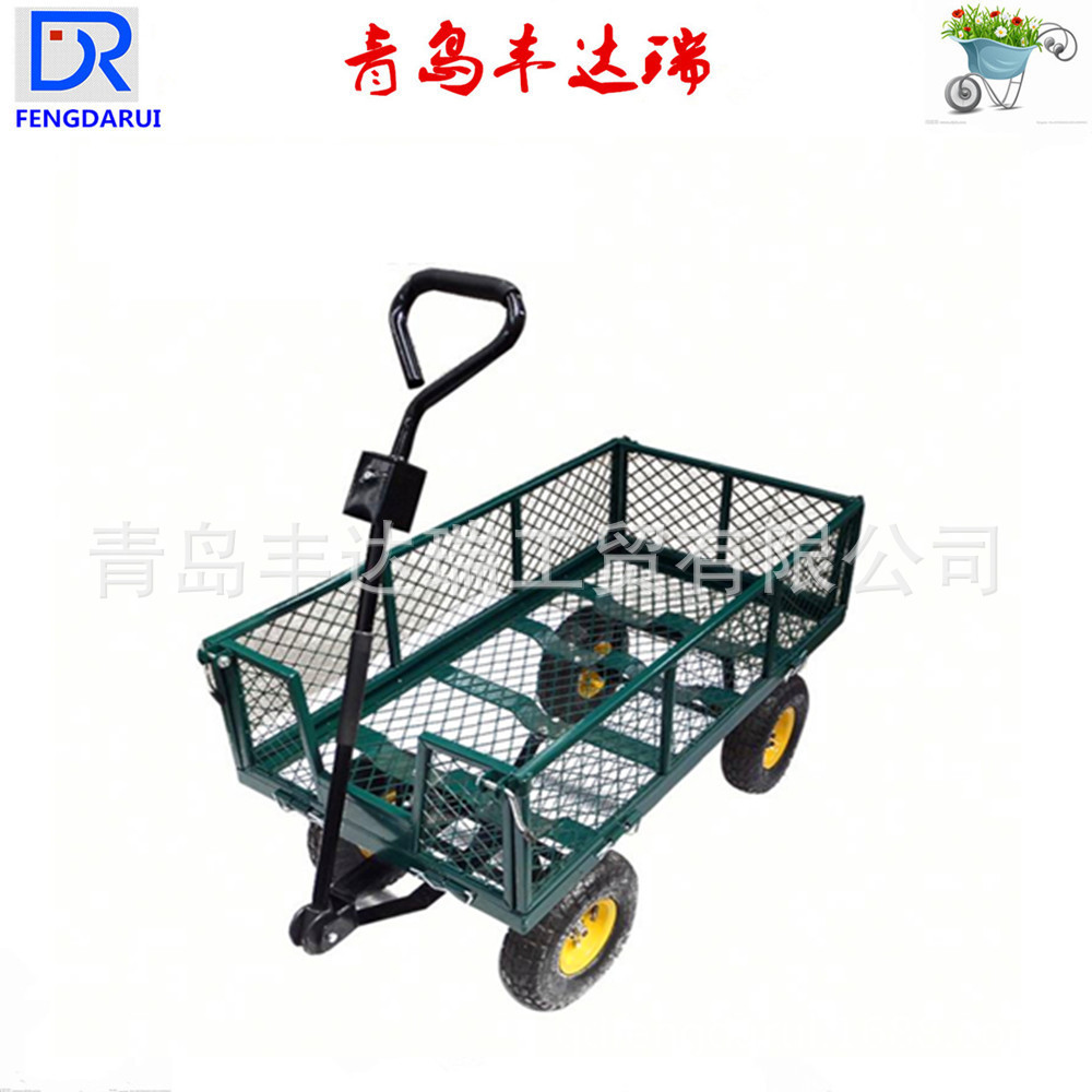 厂家销售 多用途重型四轮花园工具车 带钢丝网围栏园林工具车