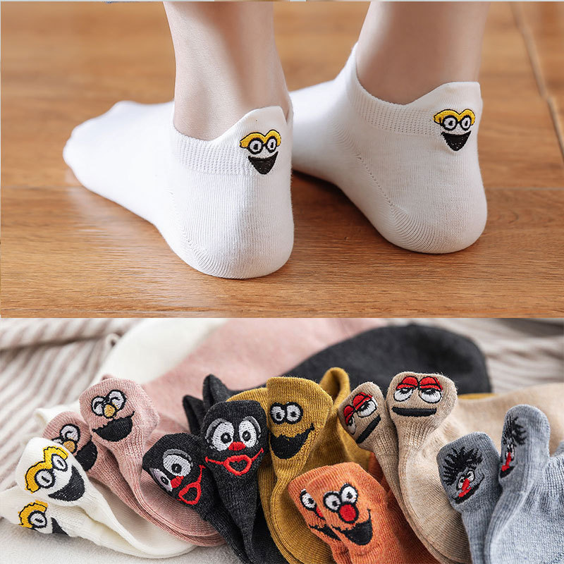 Spring and Summer Ins Trendyy Japanese and Korean Heel Embroidered Socks Sesame Street Boat Socks Funny Trendyy Women's Socks Zhuji Socks Industry