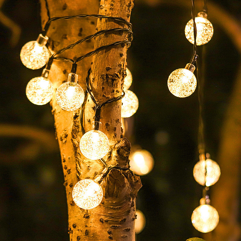 led solar string lights crystal bubble ball cherry blossom lights christmas holiday lights outdoor camping wedding decoration lights