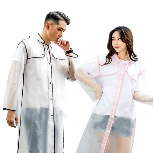 Anti-spray transparent protective long raincoat stylish sand-grain single adult hiking raft EVA rain poncho