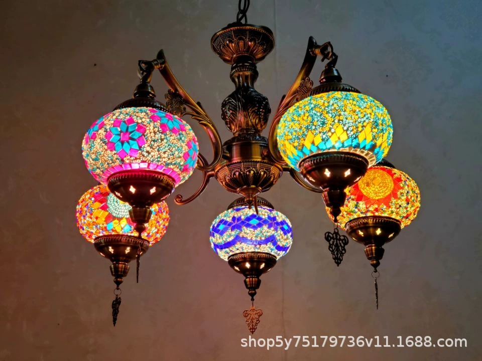Мозаичная люстра в турецком стиле, handmade витраж, E27, Ø52–56 × 90 см
