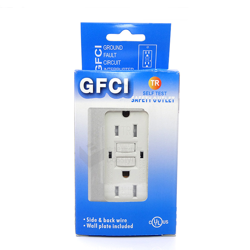 厂家直销彩盒美标gfci漏电保护插座 美国空调热水器双联墙壁插座