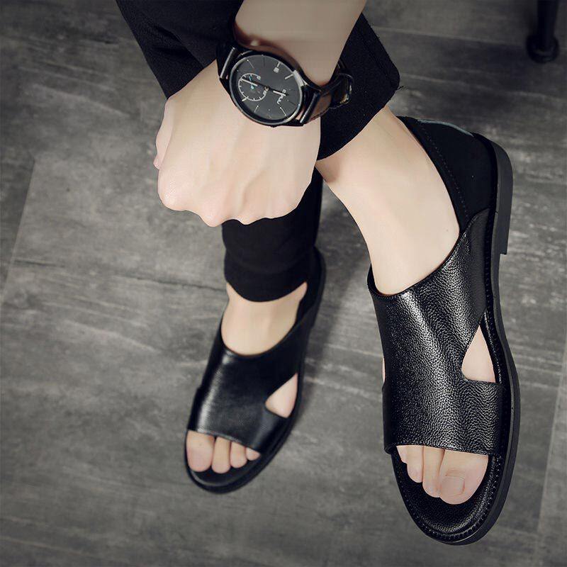 Dép sandal nam quai La Mã đế mềm chống trơn trượt đi biển — Màu đen