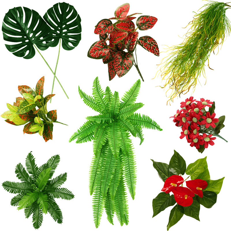 Plantas artificiales al por mayor, decoraciones de pared con plantas para interiores y exteriores, pequeños ramos de plantas verdes artificiales, plantas en maceta, flores artificiales, arreglos florales, pequeños adornos.