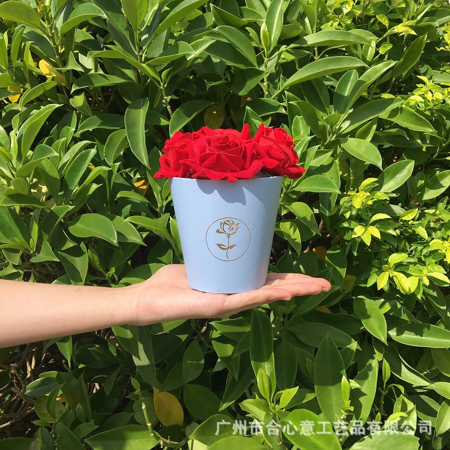 合心意 纯色烫金单个迷你小圆桶花桶鲜花盒永生花香皂花 伴手礼盒