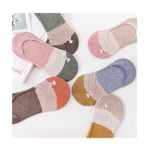 Japanese striped socks New embroidered rabbit women's boat socks cute cartoon animal female invisible socks