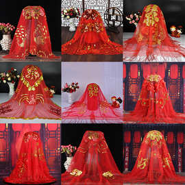 创意款新娘盖头中式亮片刺绣红盖头婚庆用品布料拜堂结婚盖头新款