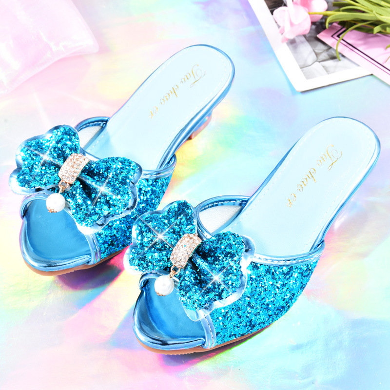 Sandalias DE LOS NIÑOS DE VERANO punta abierta sequined bebé princesa zapatos antideslizante hogar zapatos de los niños niñas pequeños zapatos de diamantes de imitación de tacón alto