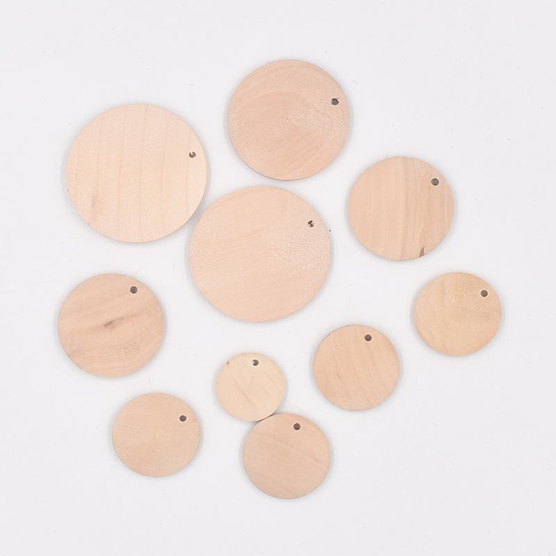 DIY Jewelry Accessories 15-50mm Wood Color Single Hole Wood Disc Edge Hole Solid Wood Wood Piece Earrings Keychain Accessories