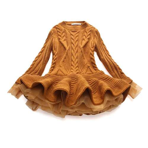  European and American autumn and winter fashion children's clothing knitted long-sleeved princess dress sweater skirt factory direct sales 