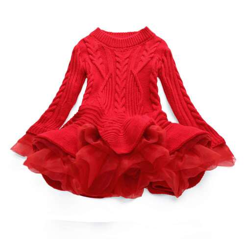  European and American autumn and winter fashion children's clothing knitted long-sleeved princess dress sweater skirt factory direct sales 