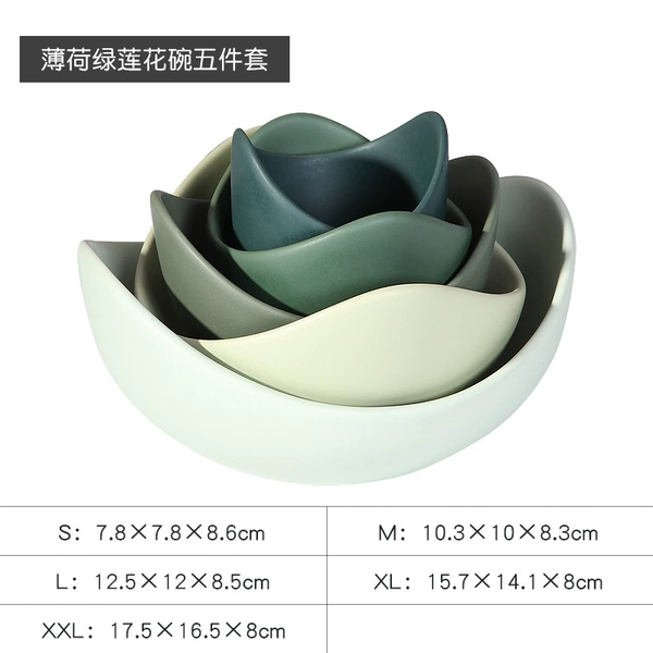 Mint Green Lotus Set of Five Decorative Bowls