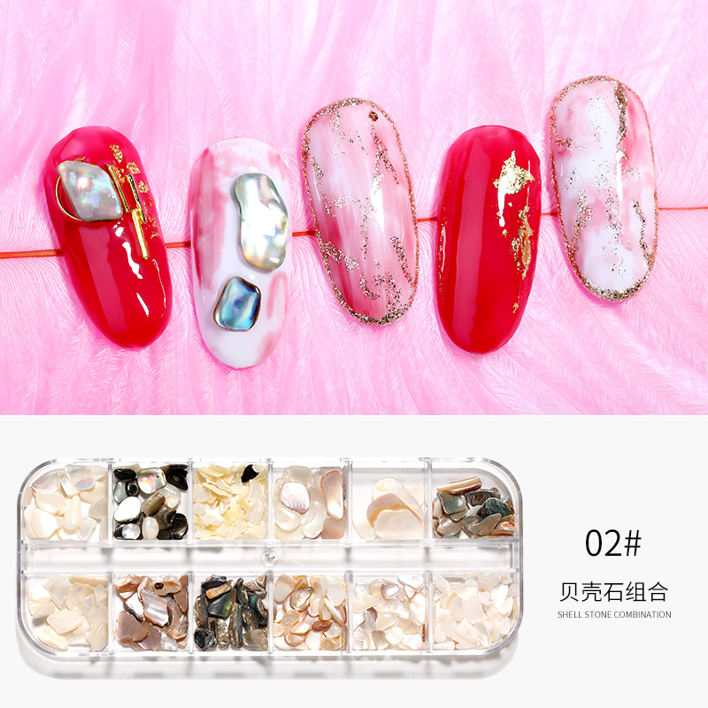 Transfronterizo japonés en línea celebridad ins estilo mezclado ultrafino fragmento de abulón Shell Perla remache manicura pieza de concha joyería