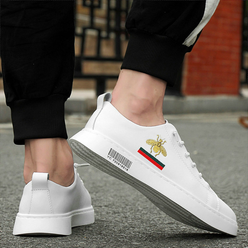 Giày sneaker nam da bò cổ thấp đế bệt, giày thể thao thoáng khí tăng chiều cao — S920 màu trắng, S920 đen