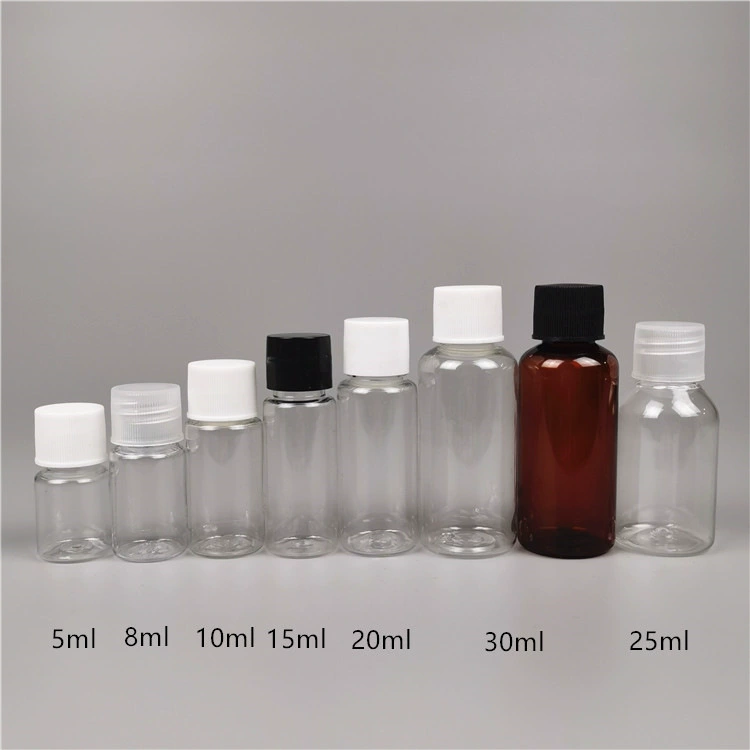 В наличии 5ml 8ml10ml15ml 20ml 25ml 30ml Прозрачная пластиковая бутылка суб-бутылка рыба медицина бутылка