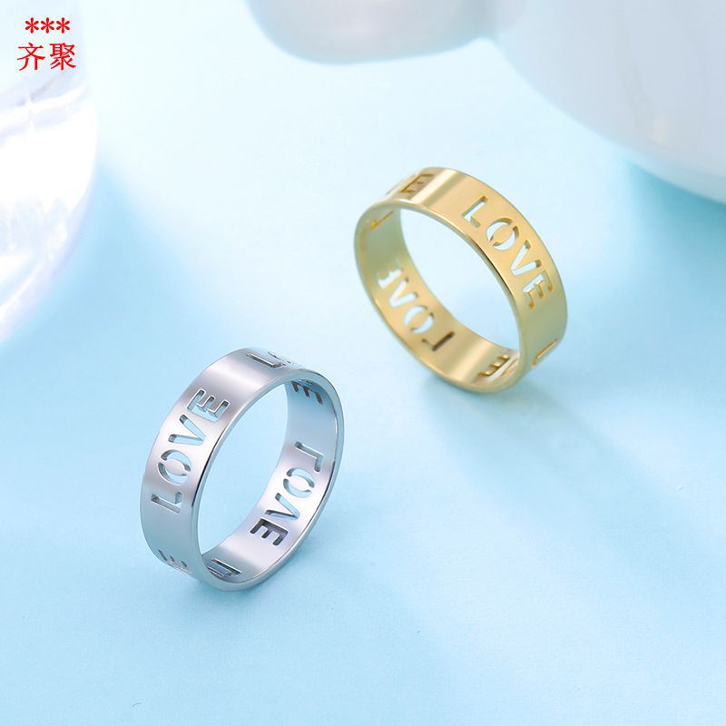 Glossy ring for men and women with letters stainless steel
