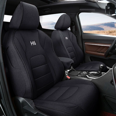 Five-seat full set of breathable linen Haval H6 special comfortable car seat cushion for spring, summer, autumn and winter universal seat cover (Modelə uyğun (Original) oturacaq örtükləri) - black-custom